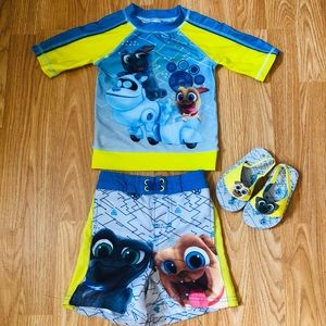 3T Disney Boys Rash Guard Swim & Flip Flop Bundle